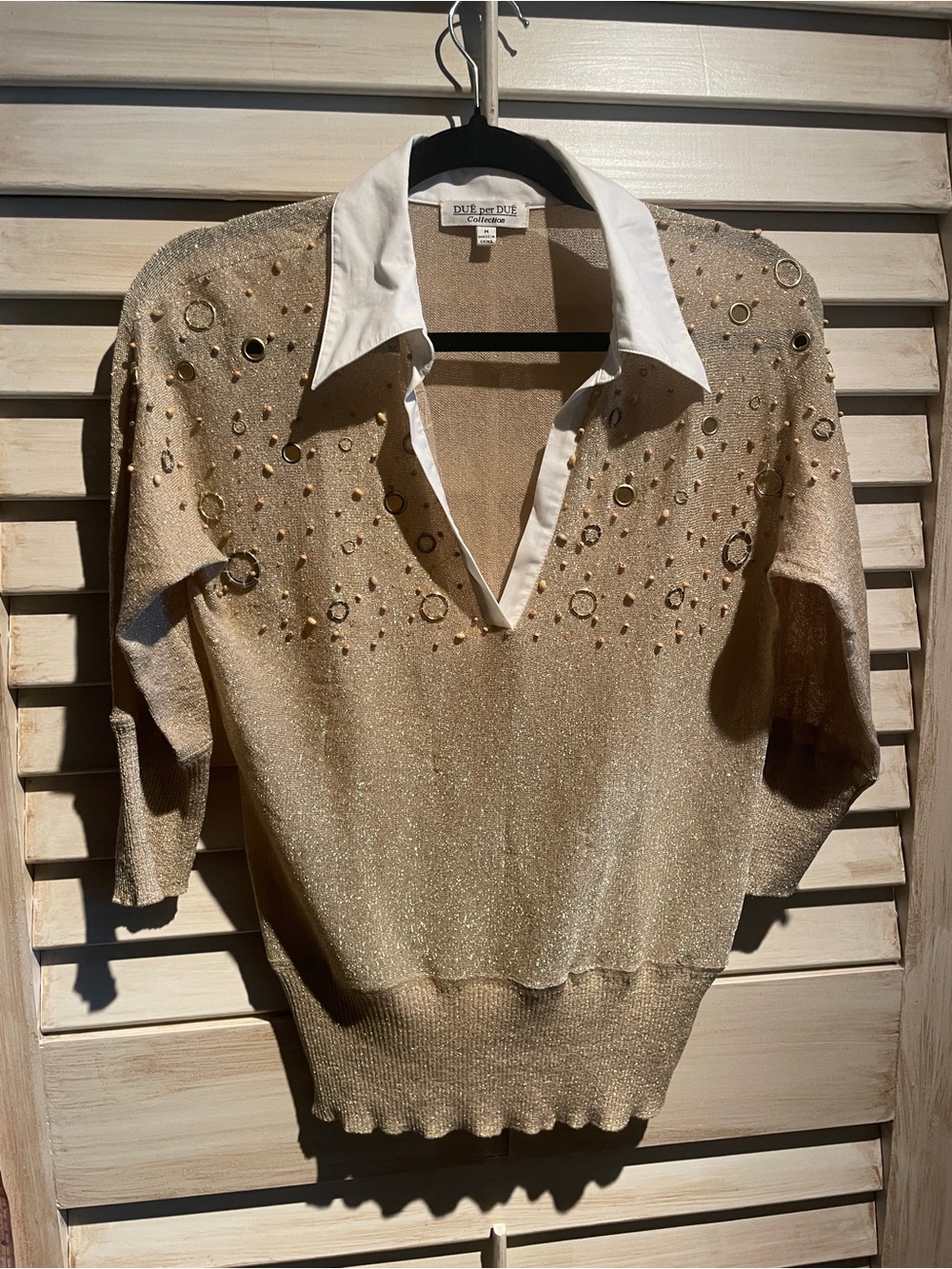 Due per Due - Lightweight Gold Metallic Sweater with Collar Detail - SzS - Picture 6 of 13